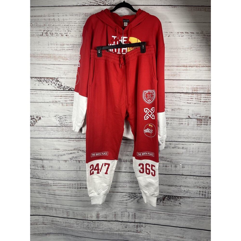 The Birth Place Hoodie Sweatpants Set Men's XL Red White Atlanta GA Graphic New